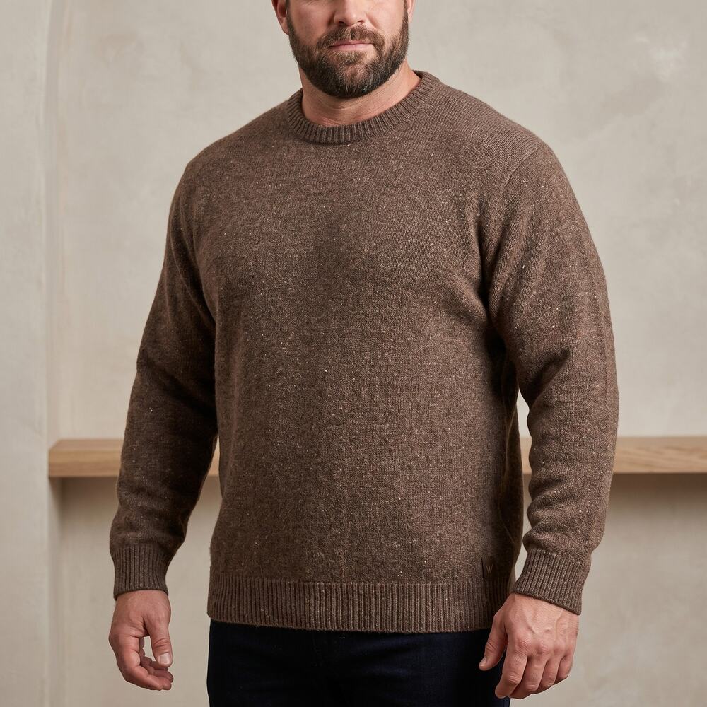 Woolrich Mens Crew Neck Sweater Lambs Wool Blend Brown Driftwood Heather 2XL